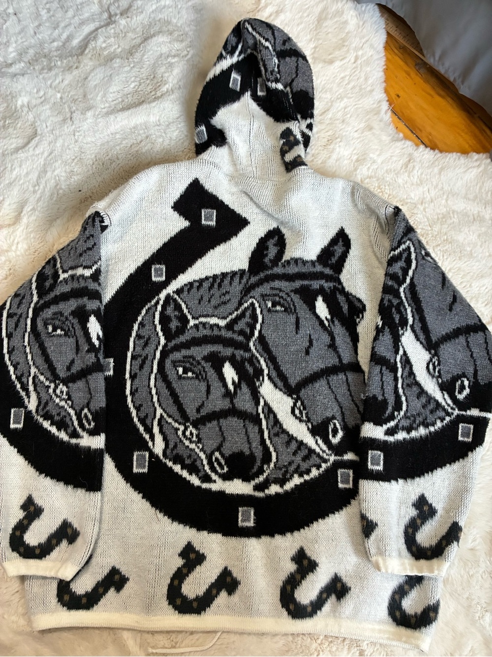 Graphic Wool Zip Up Horse Themed Hoodie